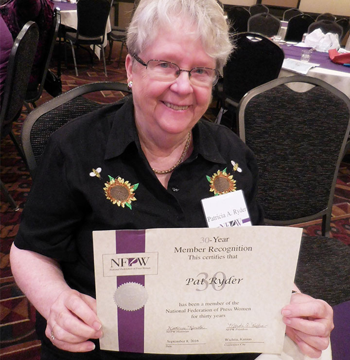 Past Pennsylvania Press Club President Pat Ryder was honored in 2016 at the National Federation of Press Women’s annual conference in Wichita, Kansas, for 30 years of membership. Vice President Jean Korten Moser also had 30 years of membership in the club in 2016.